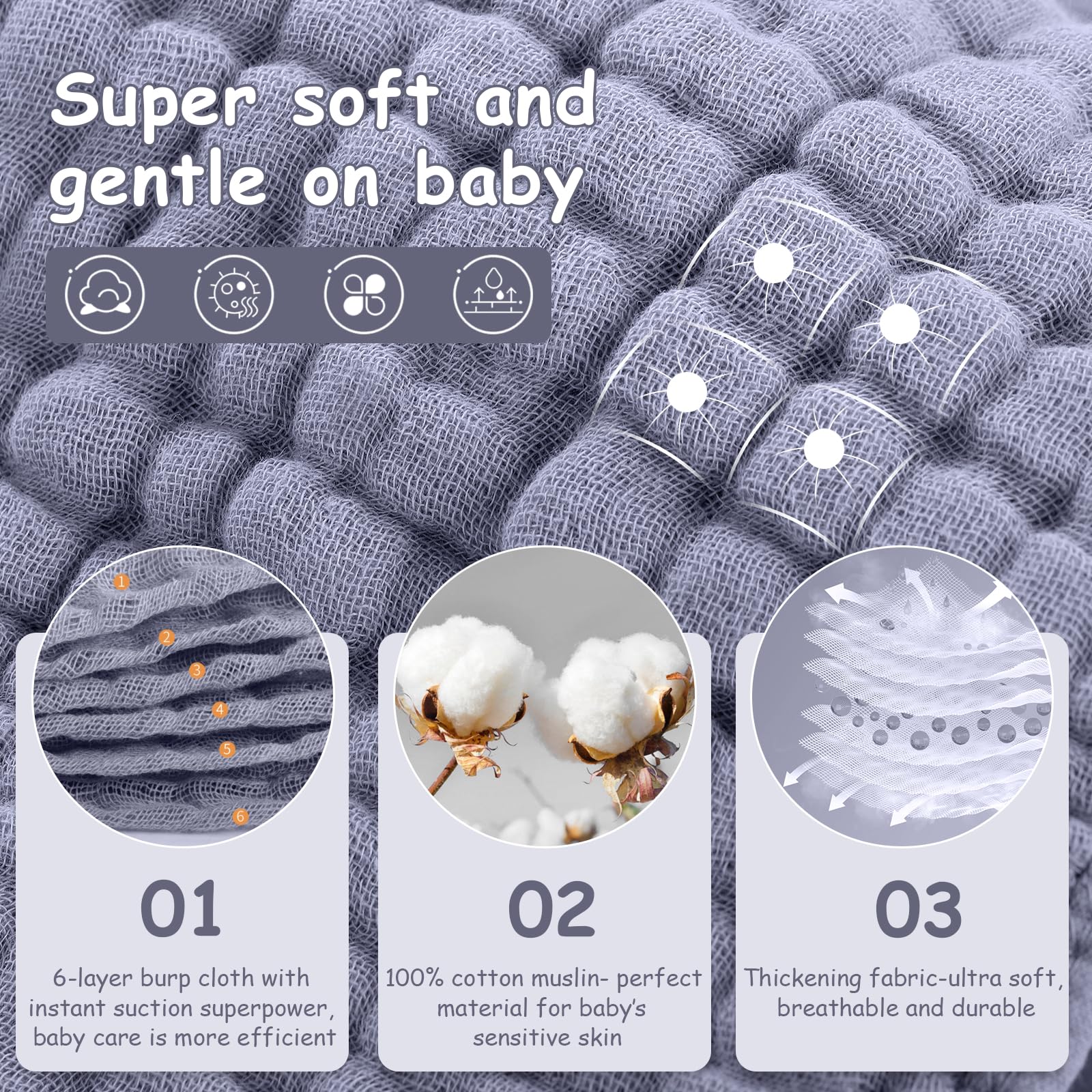 Looxii Muslin Burp Cloths 6-pack neatly folded for easy nursery storage