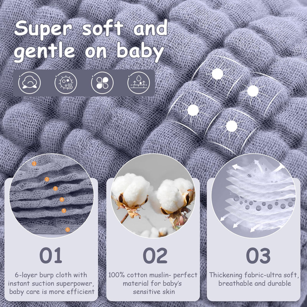 Looxii Muslin Burp Cloths 6-pack neatly folded for easy nursery storage