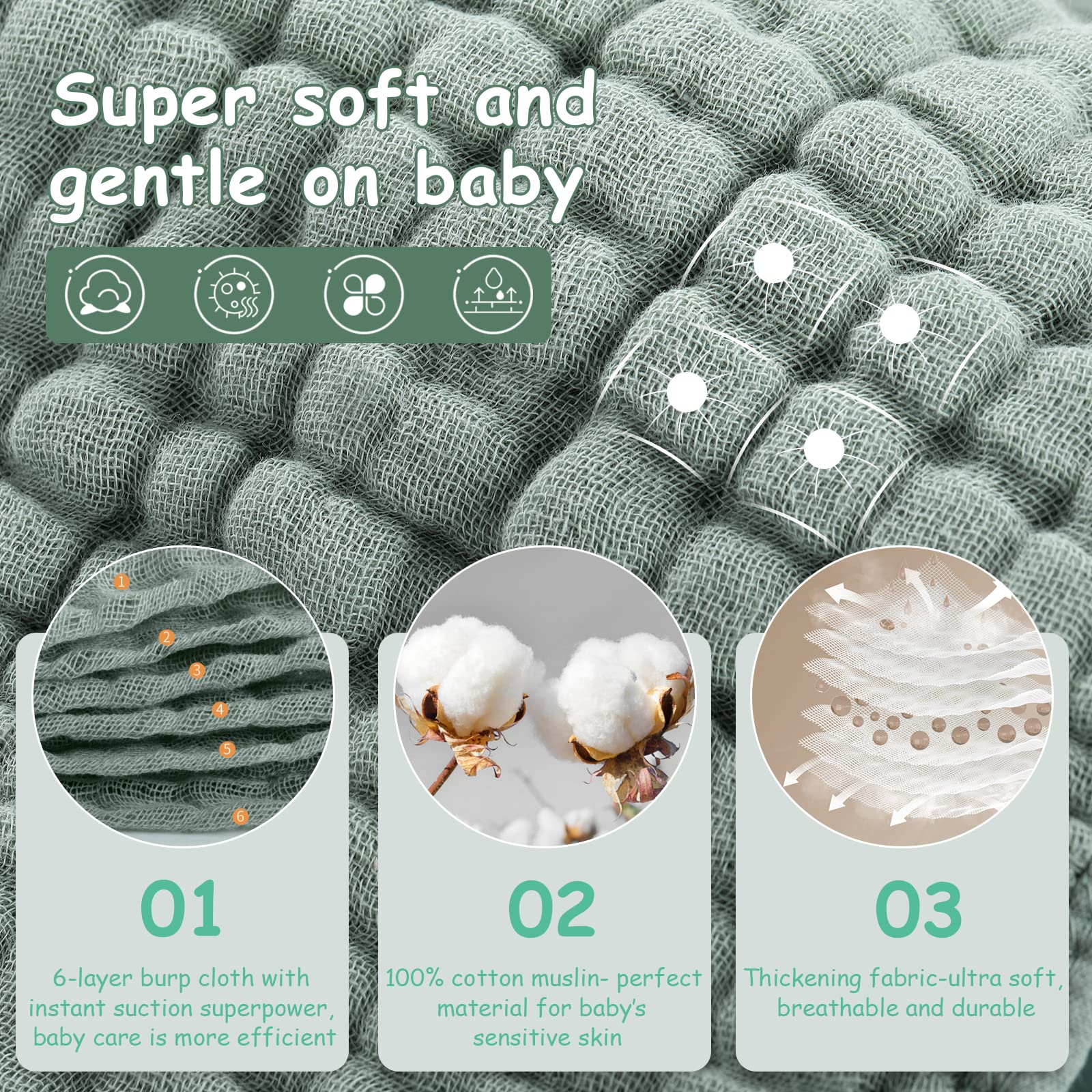 Close-up of Looxii muslin burp cloths soft six-layer fabric