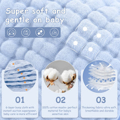 Looxii muslin burp cloths blue 20x10 inch size provides generous coverage.