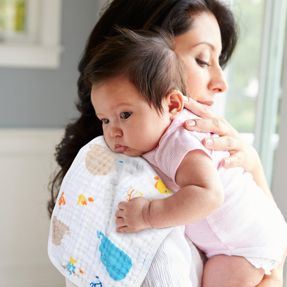 Looxii 20x10 burp cloths are machine washable for simple care between feeds.