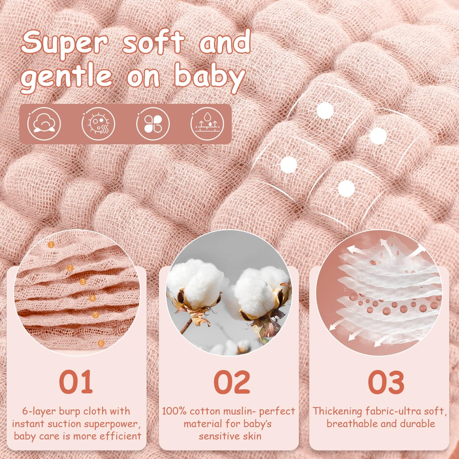 Looxii muslin cloths 20x10—high absorbency for quick cleanups.