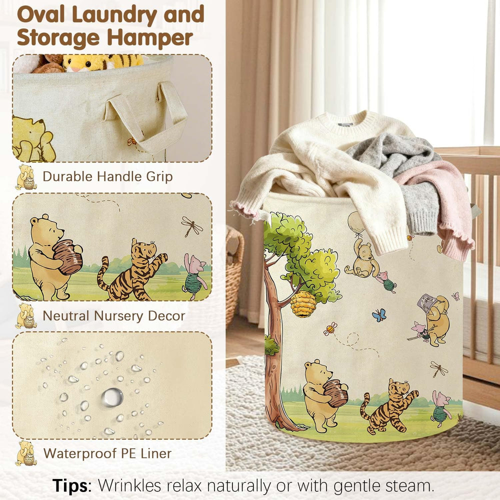 Lopeastar Winnie Bear basket with waterproof liner supports damp item containment.
