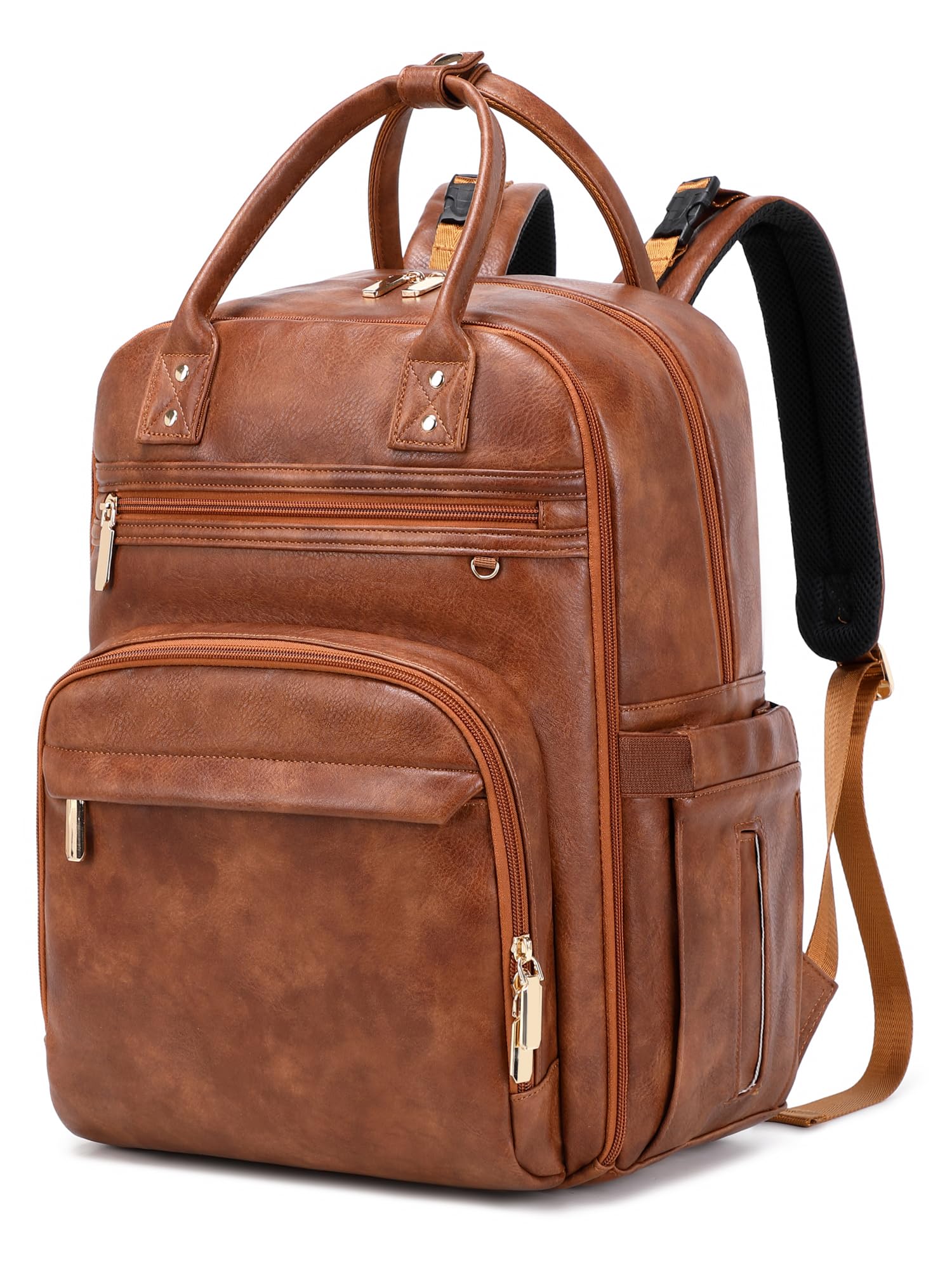 LORADI 18-pocket diaper bag backpack in brown for easy on-the-go organization.