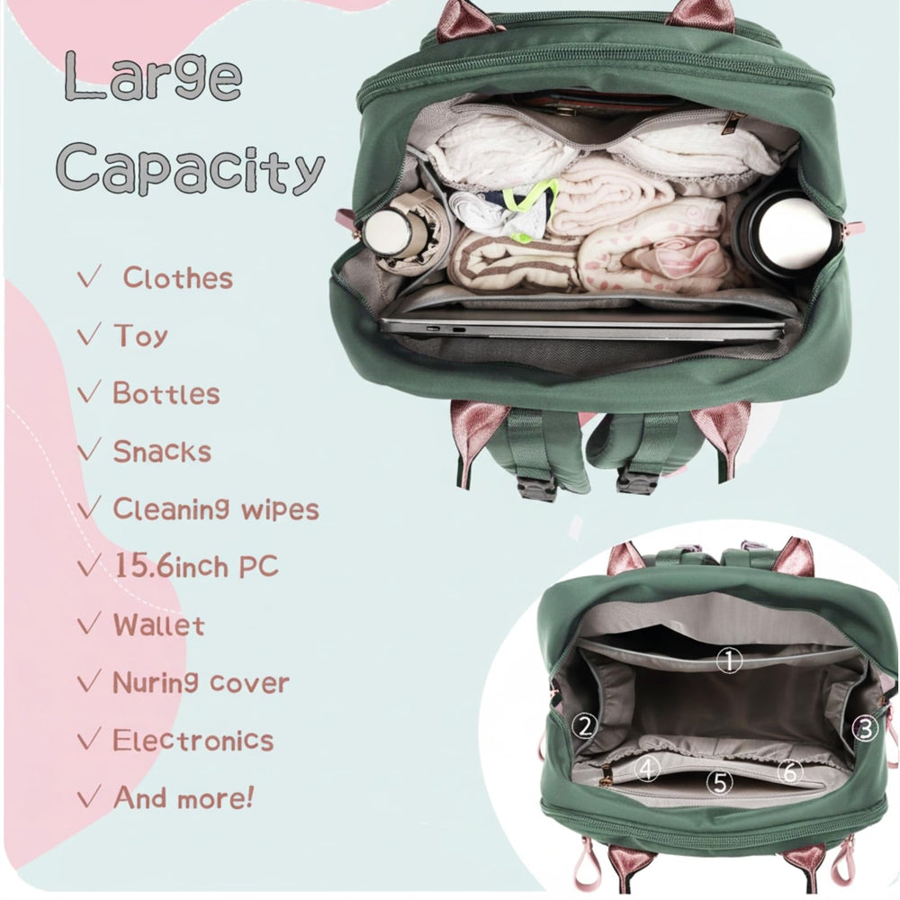 LORADI convertible diaper bag that can switch between backpack and tote carry.