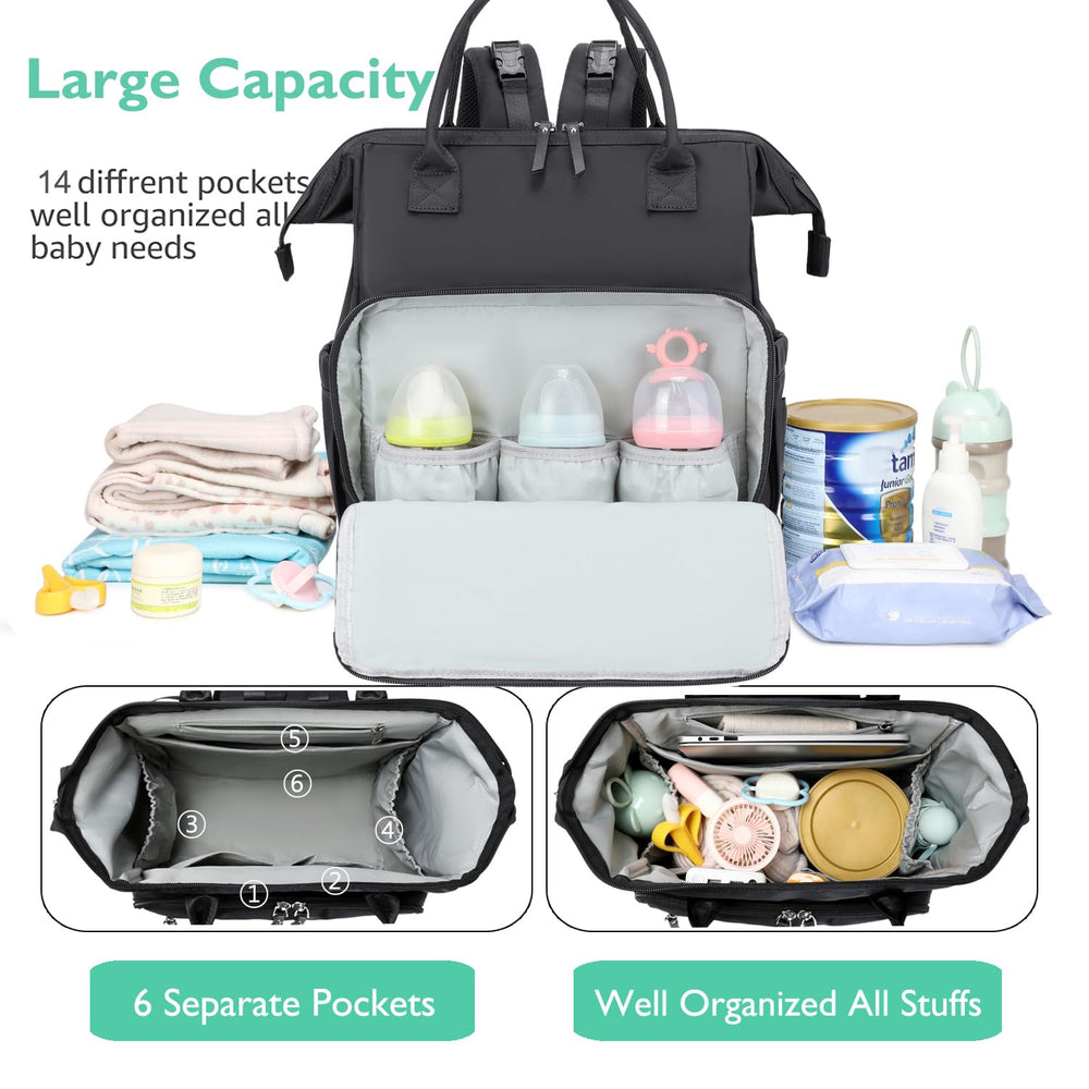 LORADI bag with 14 pockets keeps diapers, bottles, and essentials organized on the go