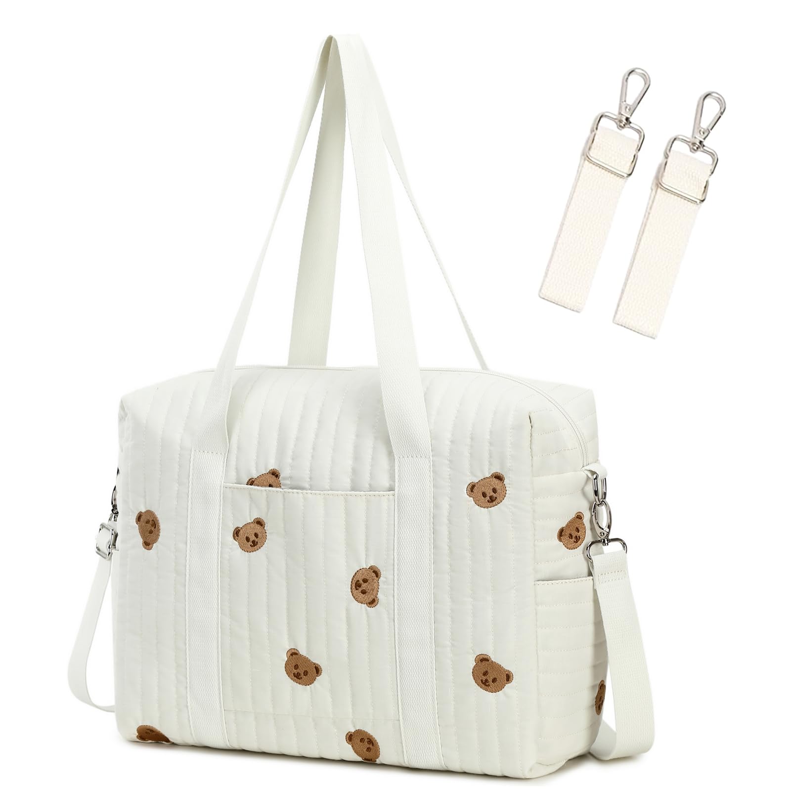 LORADI Diaper Bag Tote with insulated pockets keeps bottles ready for on-the-go feeding.