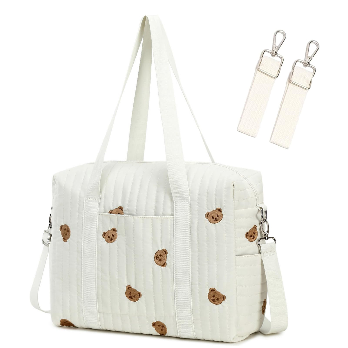 LORADI Diaper Bag Tote with insulated pockets keeps bottles ready for on-the-go feeding.