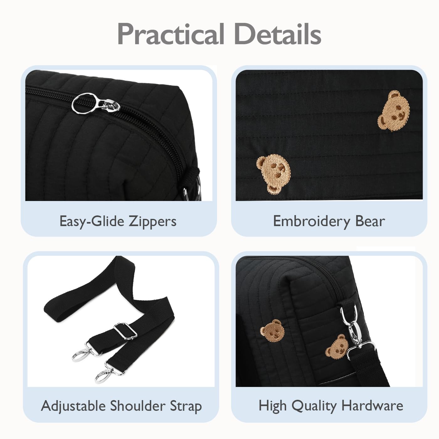 Removable shoulder strap on LORADI diaper bag tote for easy crossbody wear