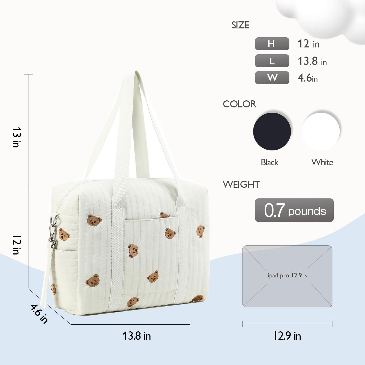 Spacious interior holds diapers, clothes, and travel must-haves for busy days.