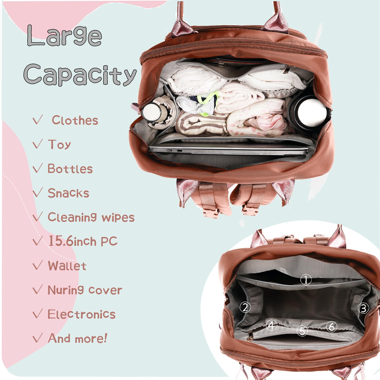 LORADI dual compartments help separate items for each child.