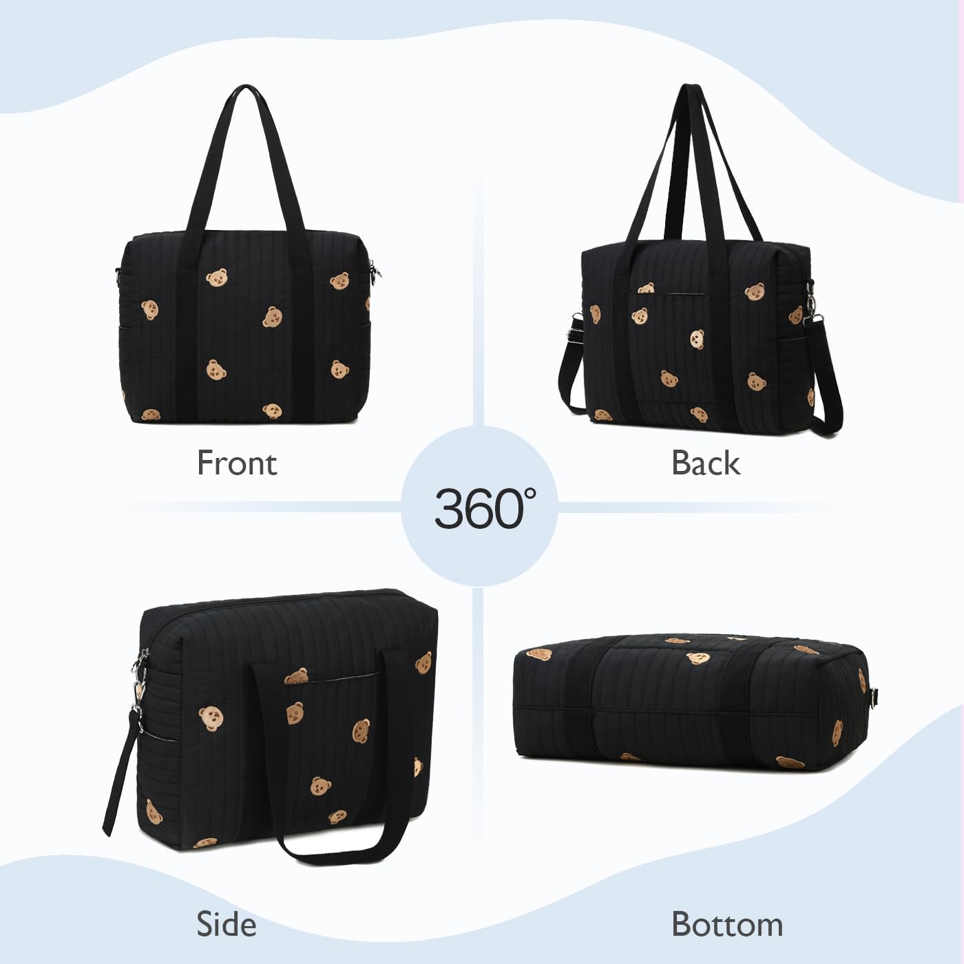 LORADI embroidery bear design adds cute detail to the bag