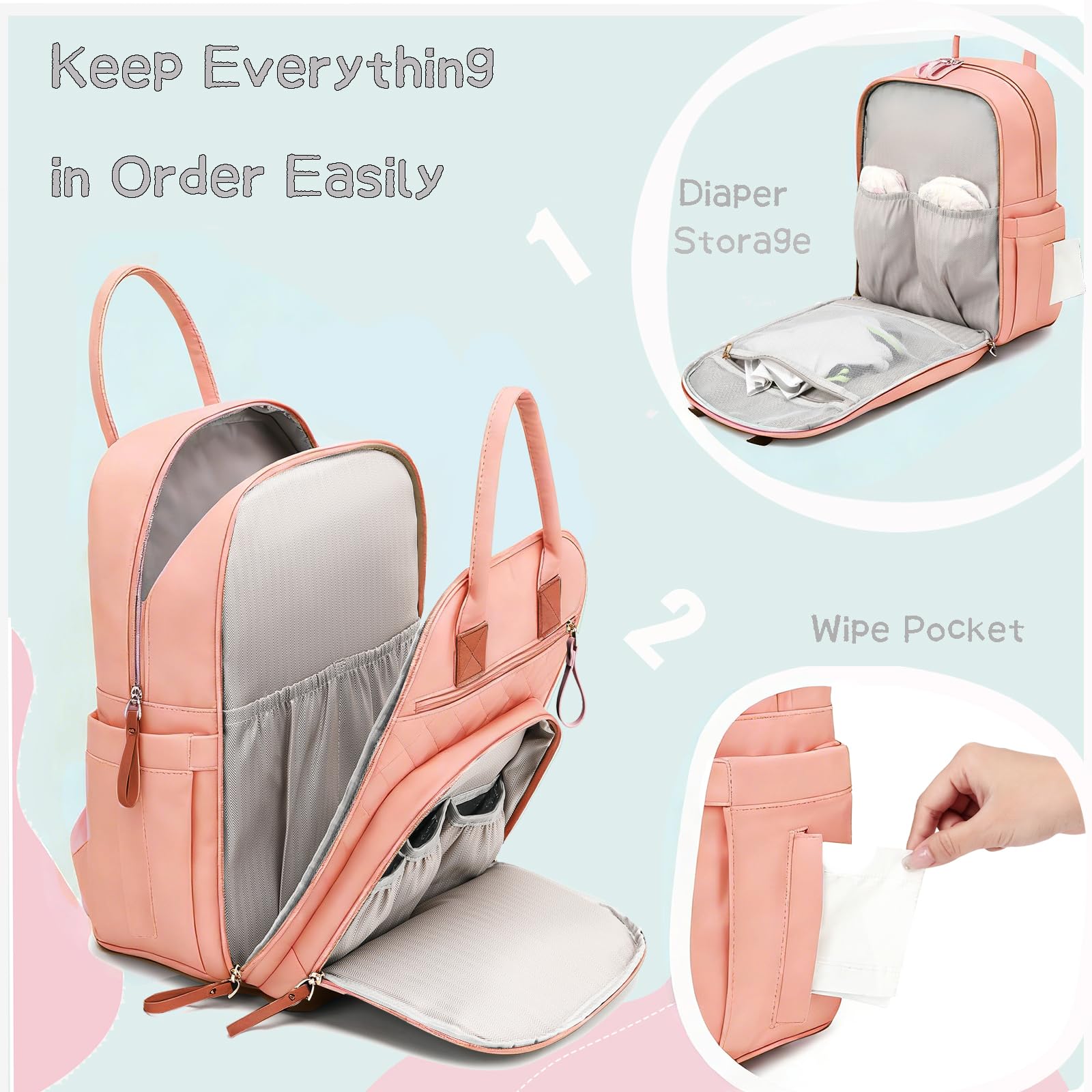 LORADI diaper bag with stroller buckle for hands free outings