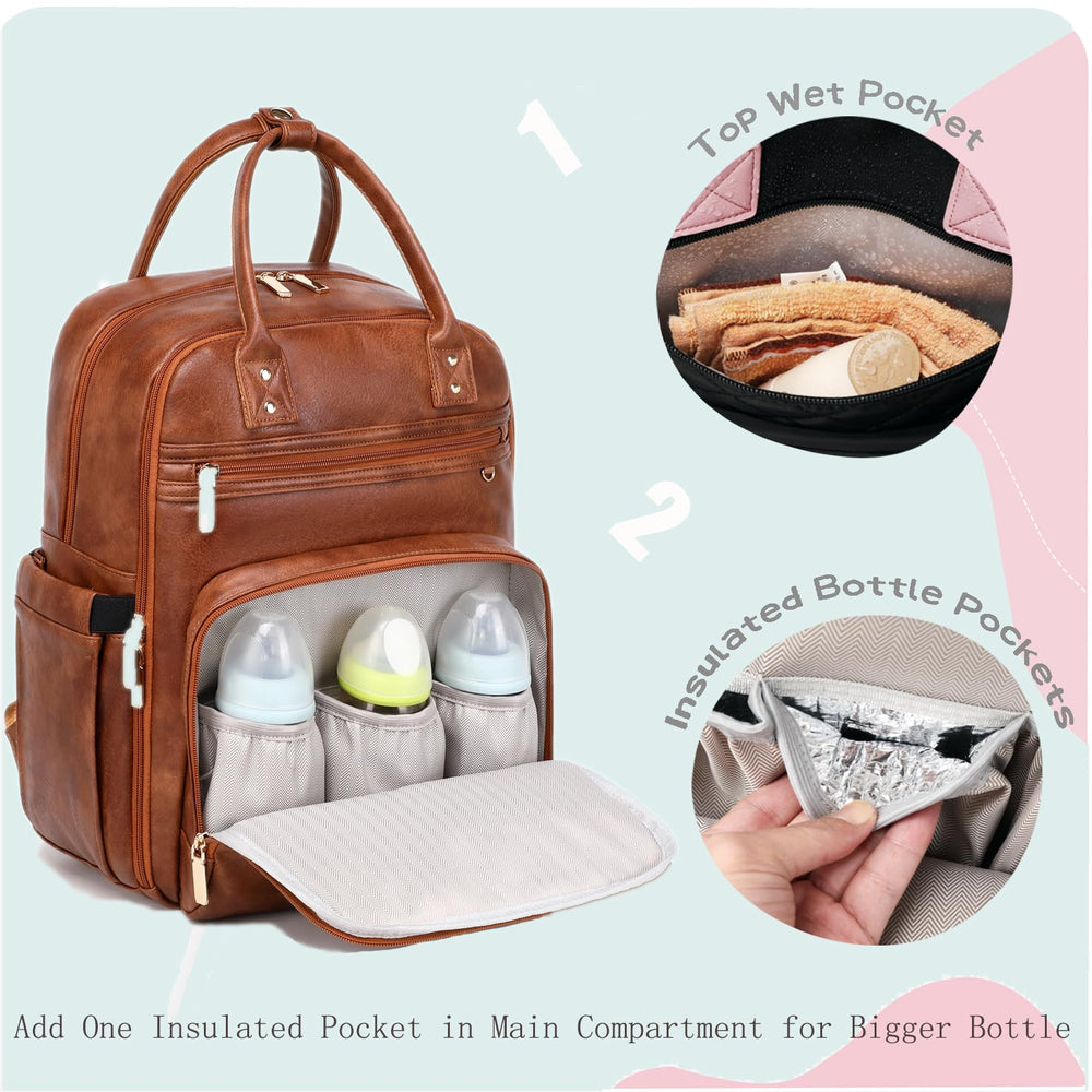 LORADI waterproof-pocket diaper bag backpack keeps contents protected on the go.