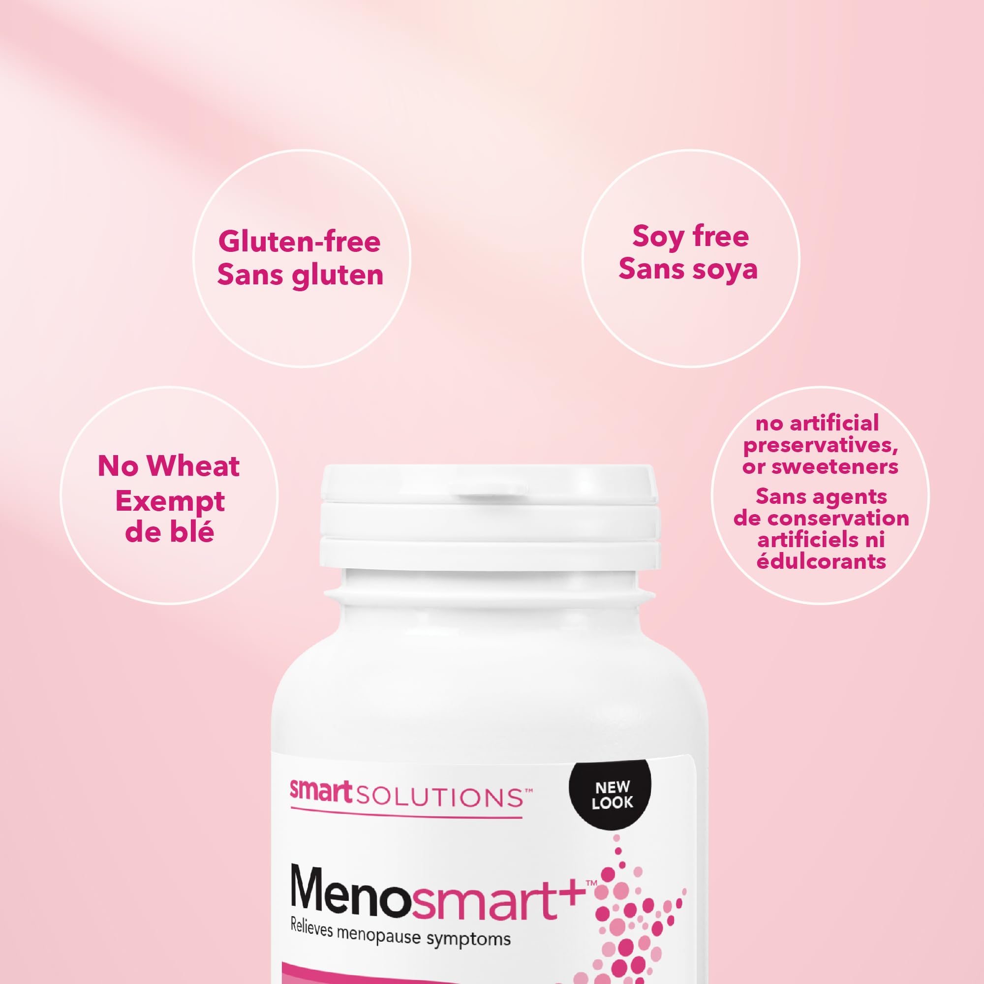 Product label detailing ingredients and branding of Menosmart Plus.