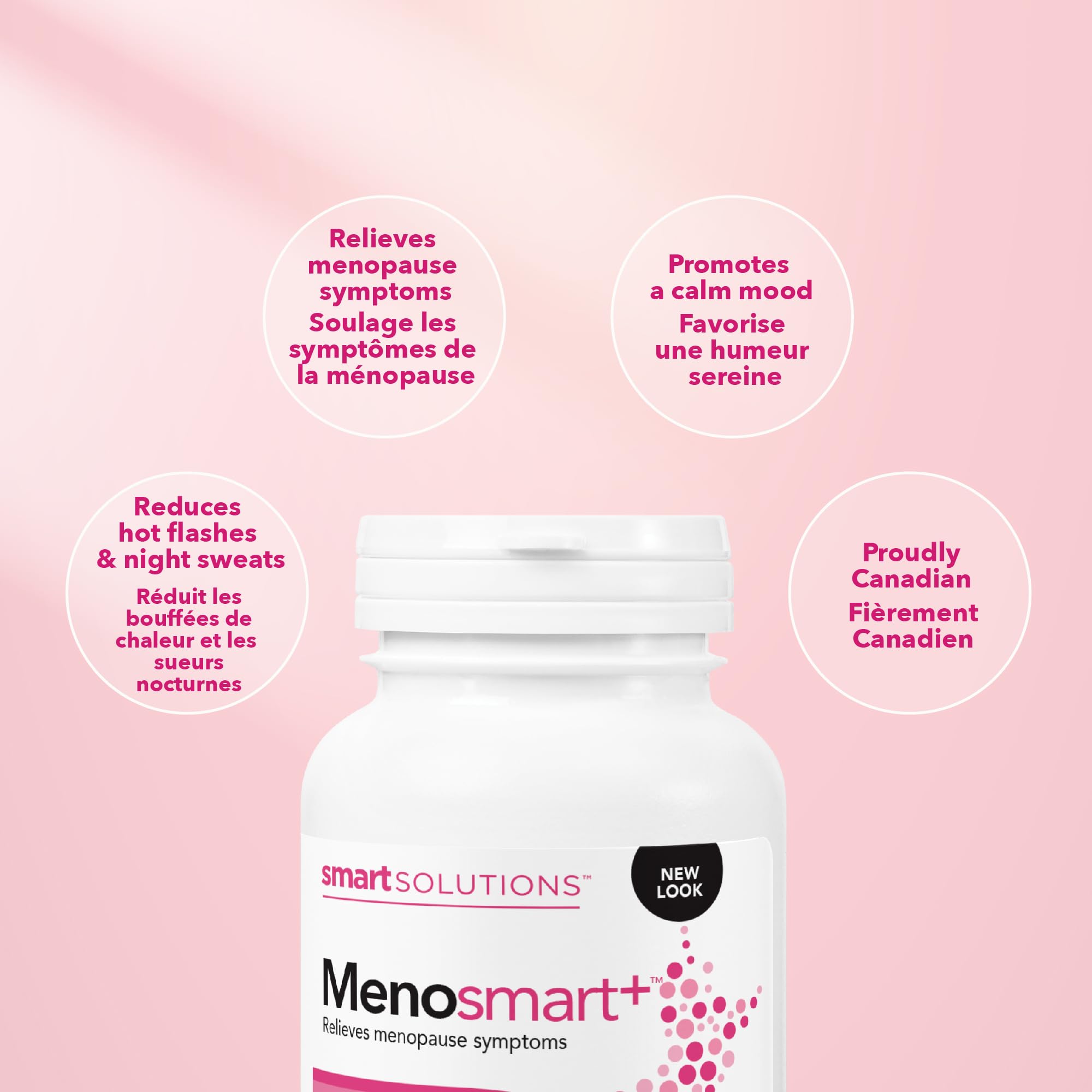 Close-up of Menosmart Plus tablets showing easy-to-swallow form.