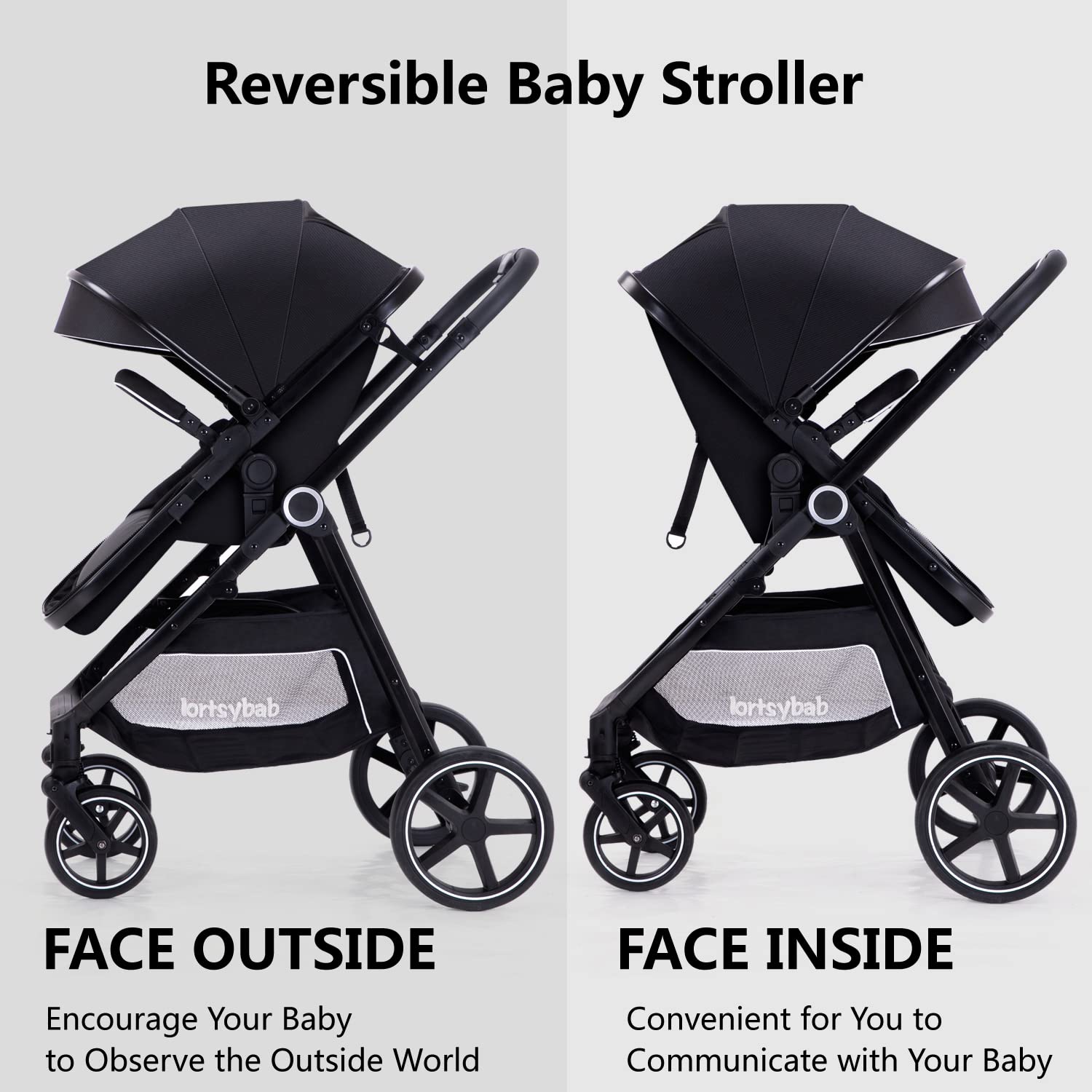 LORTSYBAB adjustable canopy with sun visors protects from UV rays.