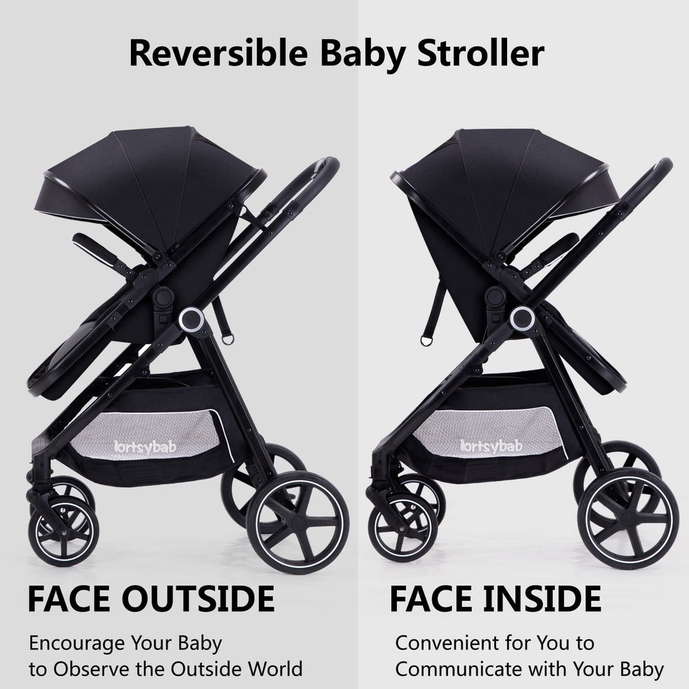 LORTSYBAB adjustable canopy with sun visors protects from UV rays.