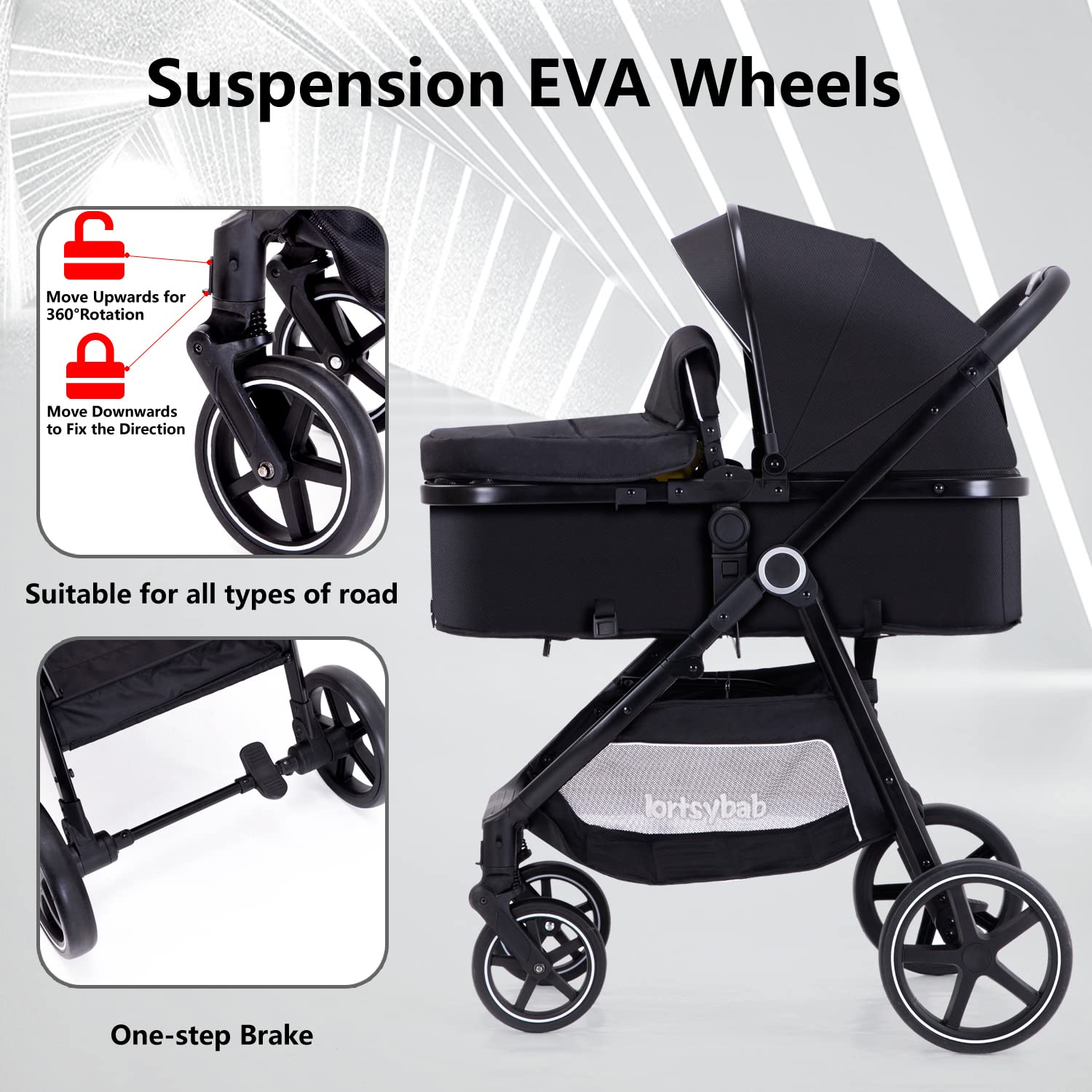LORTSYBAB EVA wheels deliver durability and strong grip on varied surfaces.