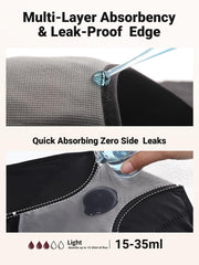 Loswie leak-proof crotch edge prevents sideways leaks for confident wear.