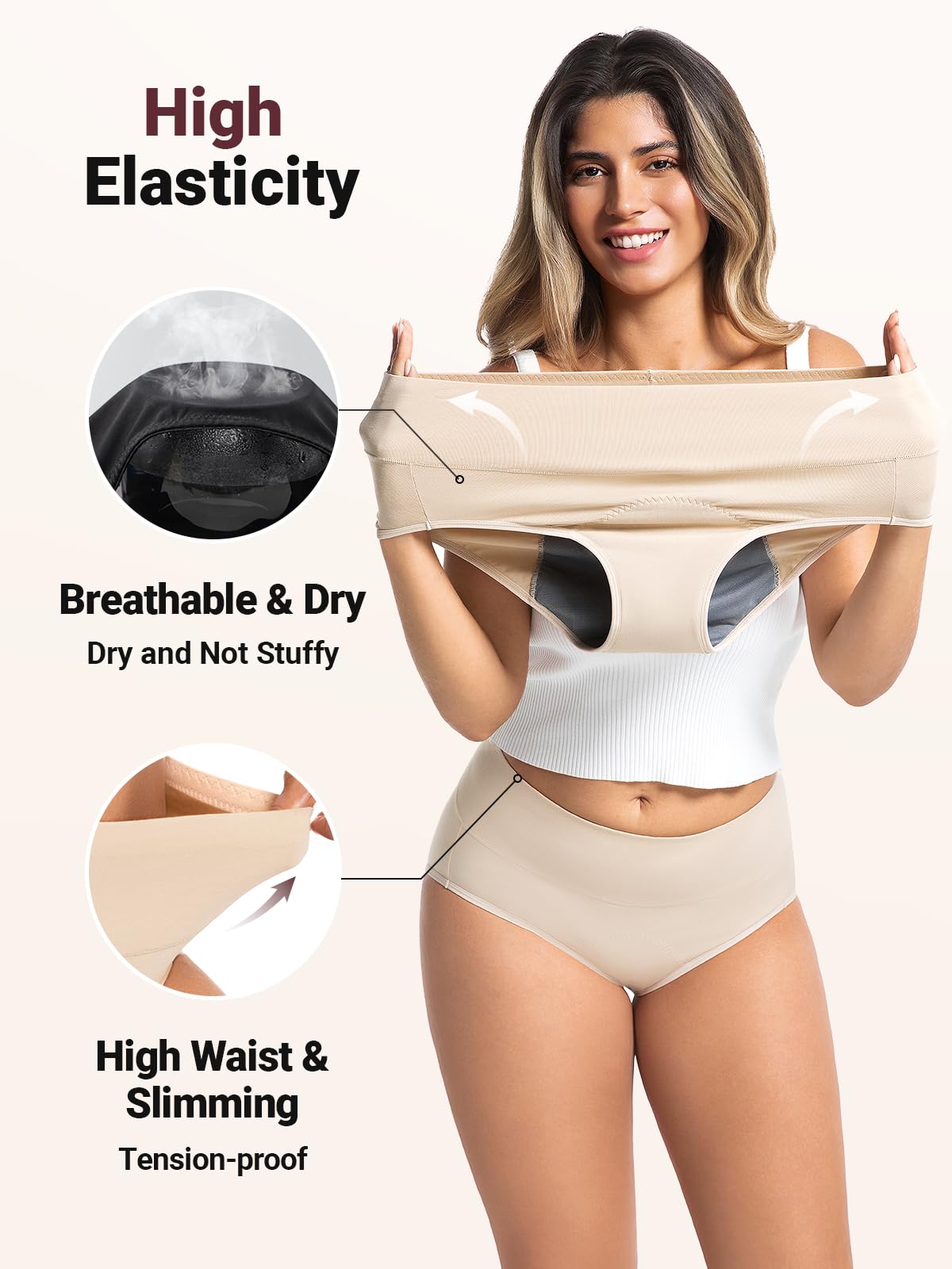 Loswie high-waist design close-up for tummy control and smoothing
