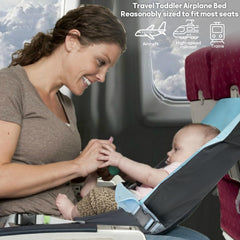 LoTanop toddler airplane bed in use on airplane seat supports calm nap