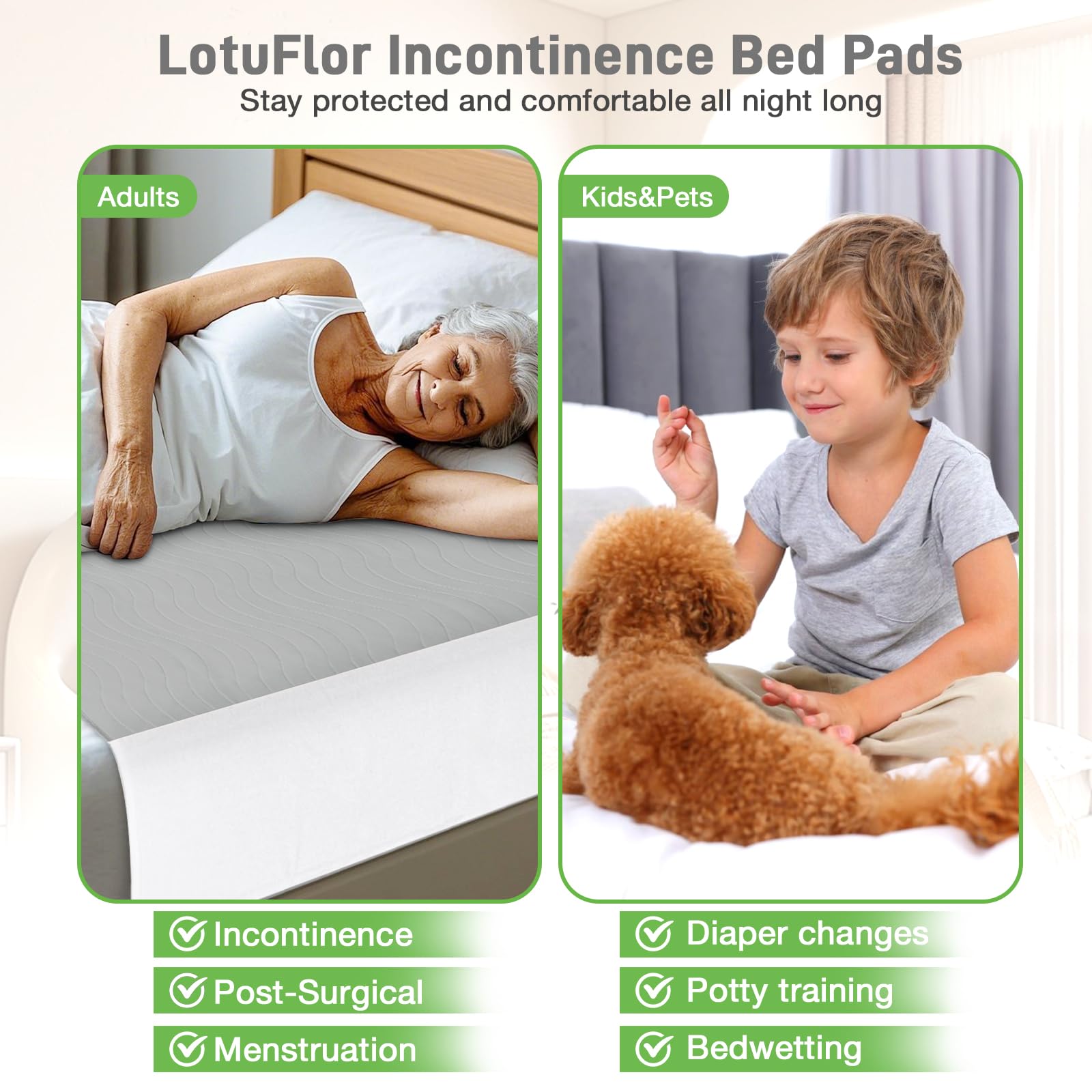 LotuFlor waterproof vinyl back blocks leaks with whisper-quiet protection