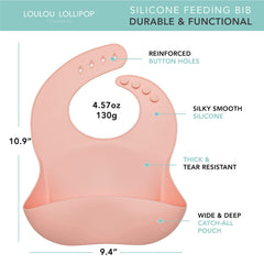 Compact travel-ready pink quartz bib rolled for on-the-go use.