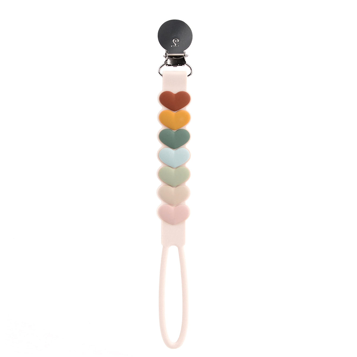 Loulou Lollipop beadless silicone pacifier clip Sweetheart Multi keeps pacifiers off the floor