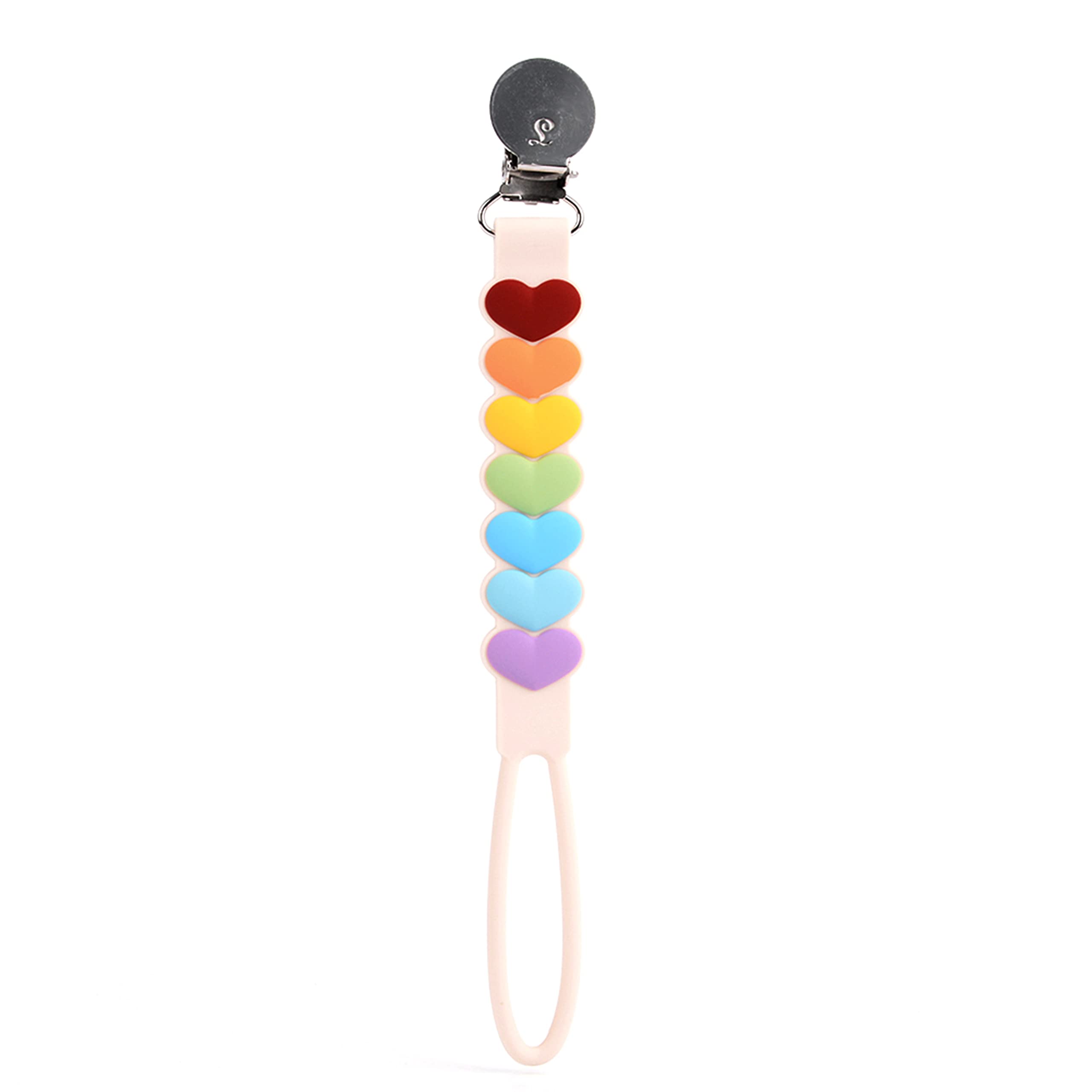 Loulou Lollipop beadless silicone pacifier clip Sweetheart keeps pacifier secure on clothing.