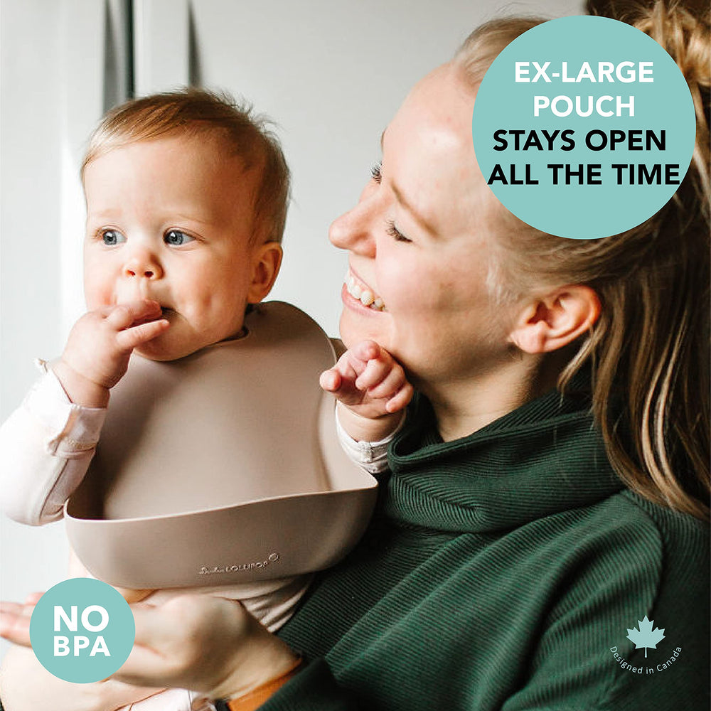 Loulou Lollipop top-rack dishwasher safe bib for quick cleanup.