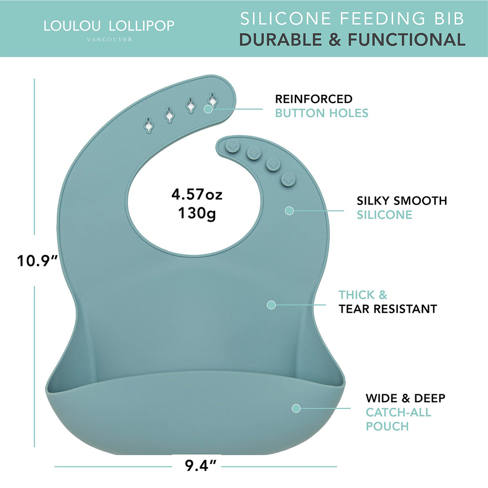 Loulou Lollipop slate bib side view showing adjustable fit
