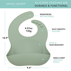 Loulou Lollipop bib wide pocket catches crumbs and spills during feeding