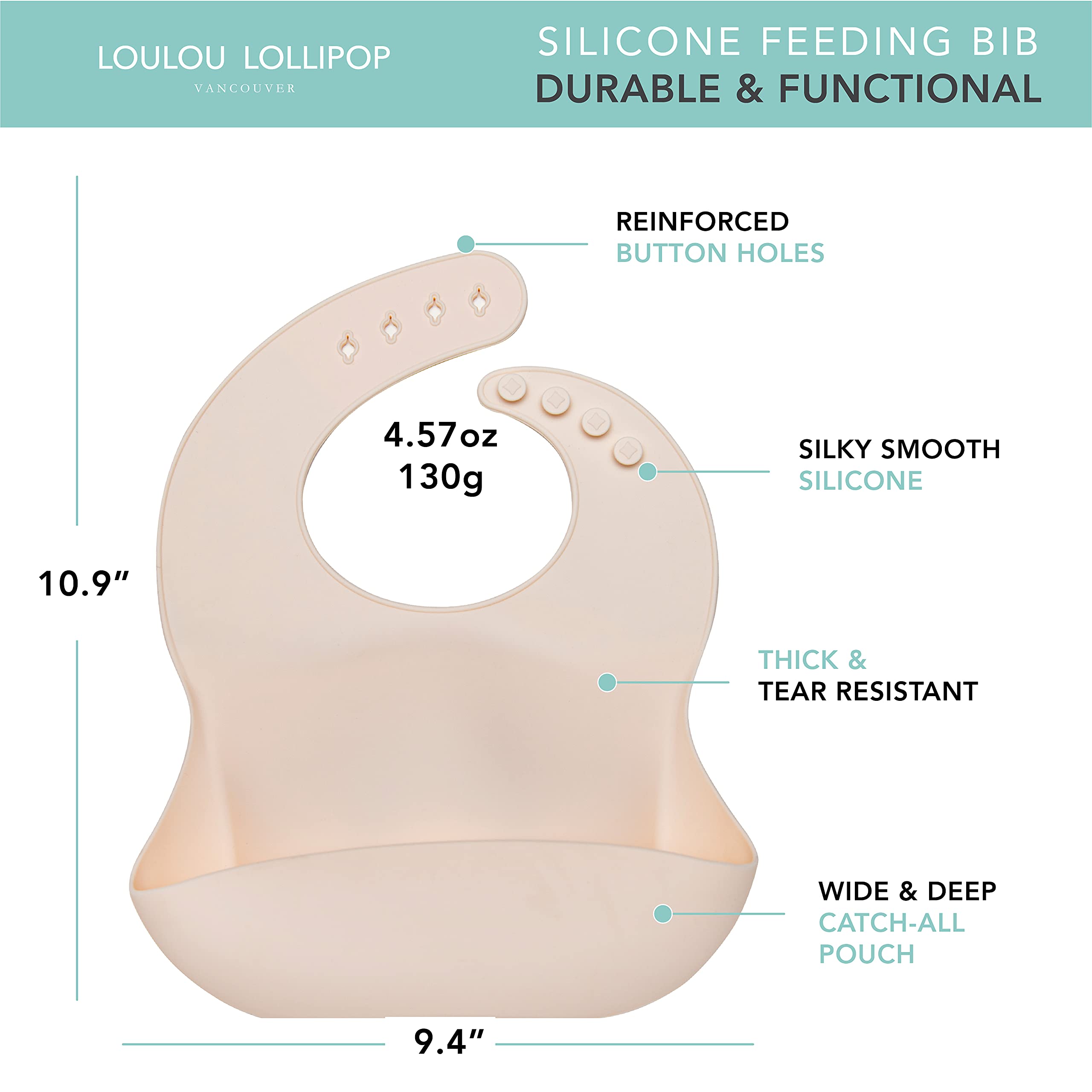 Loulou Lollipop coconut cream bib pocket close-up showing stain resistance.