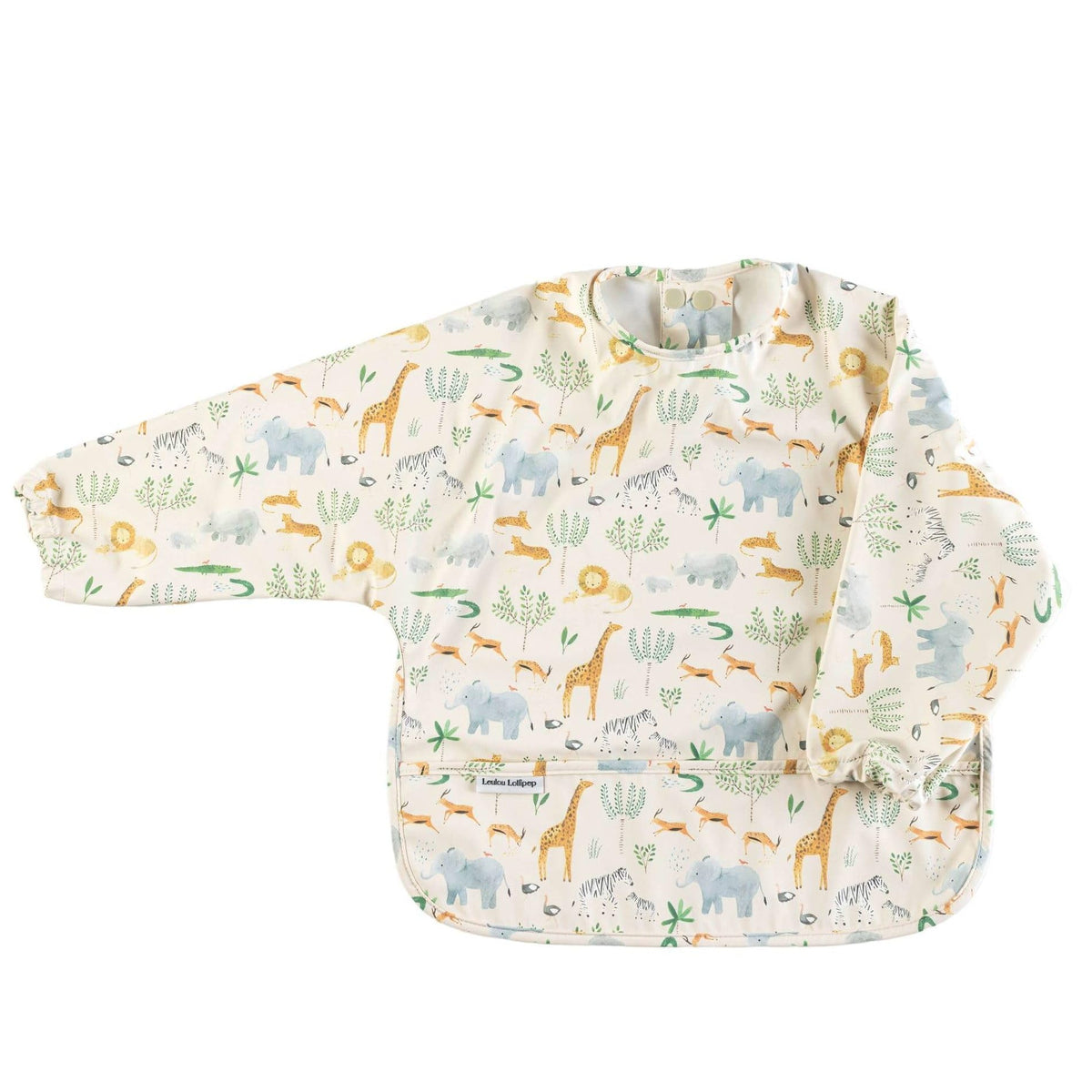 Loulou Lollipop long sleeve bib Safari Jungle keeps meals mess-free for babies
