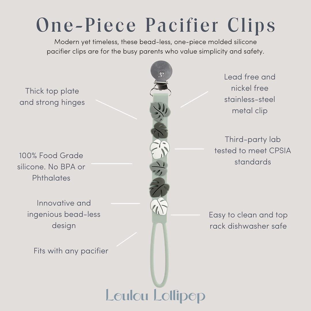 Loulou Lollipop clip on garment prevents drops, ideal for busy outings.