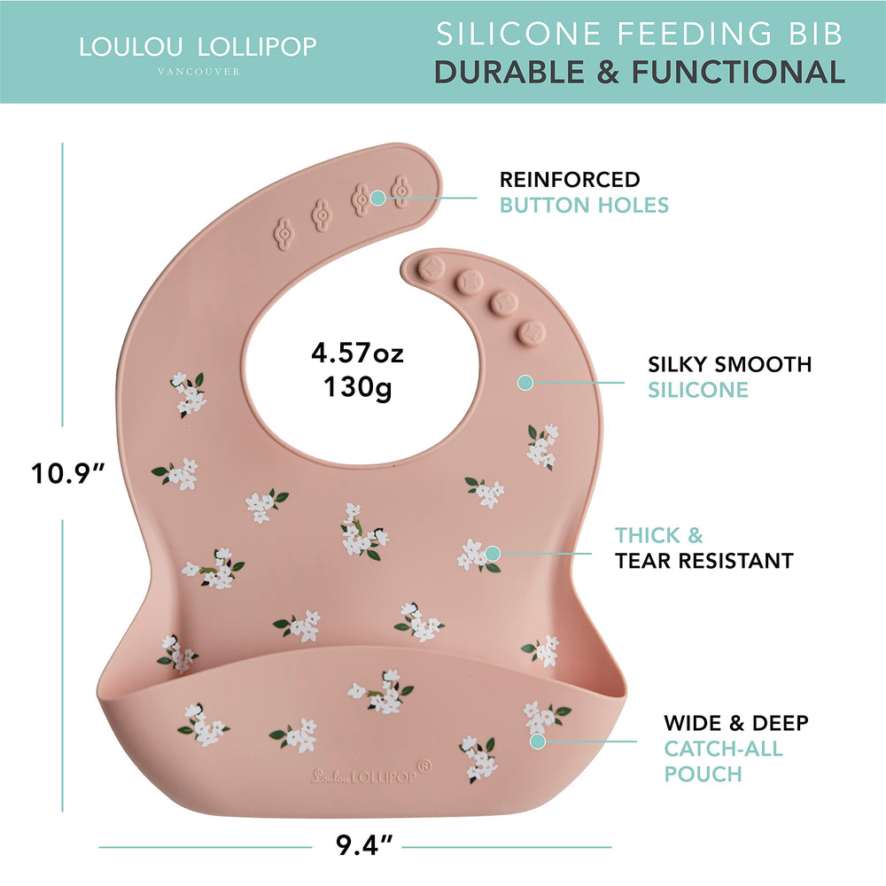 Loulou Lollipop bib with catch-all pocket traps crumbs and spills