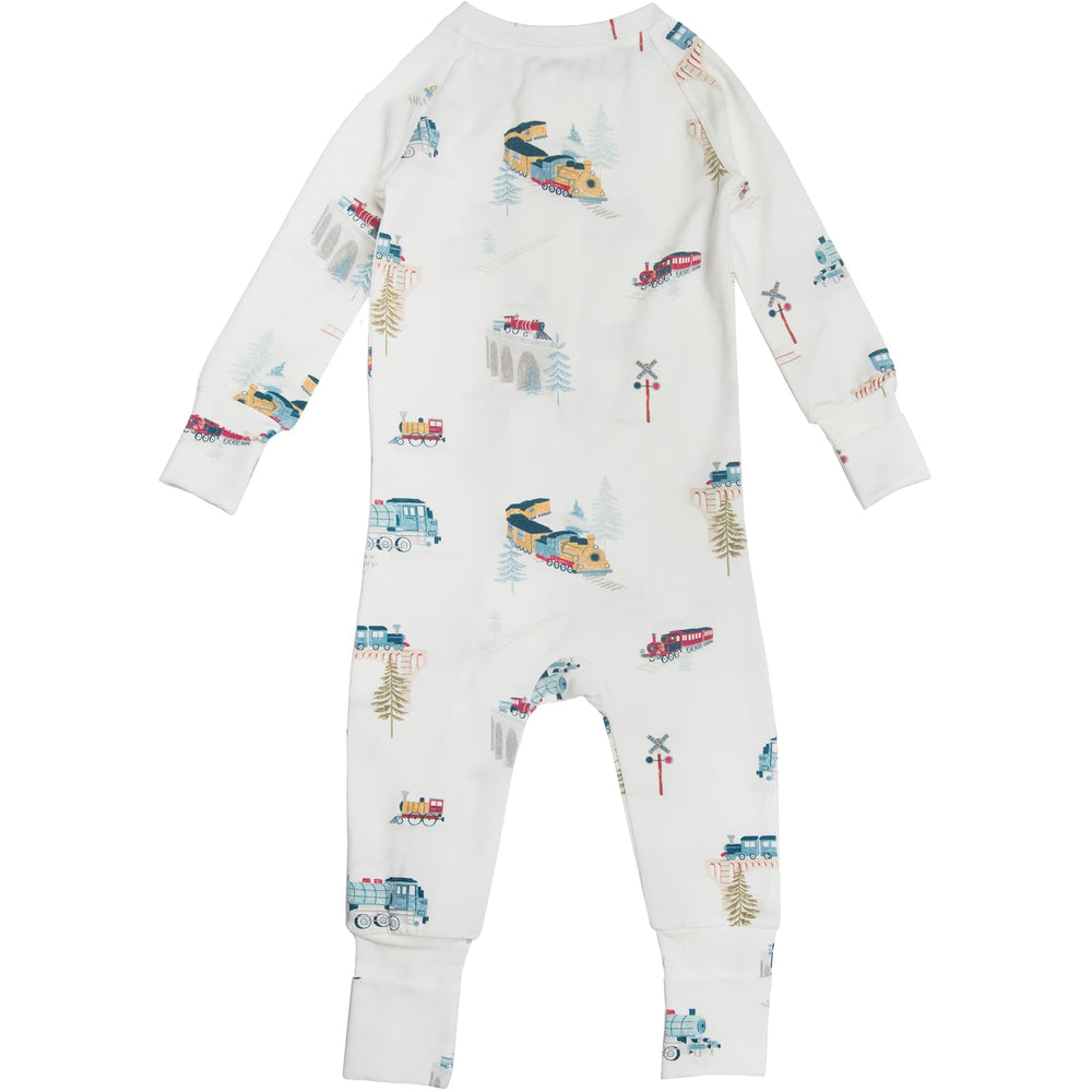 Loulou Lollipop Lyocell Sleeper side view highlights fold-over cuffs keeping tiny hands warm.