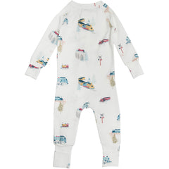 Loulou Lollipop Lyocell Sleeper side view highlights fold-over cuffs keeping tiny hands warm.