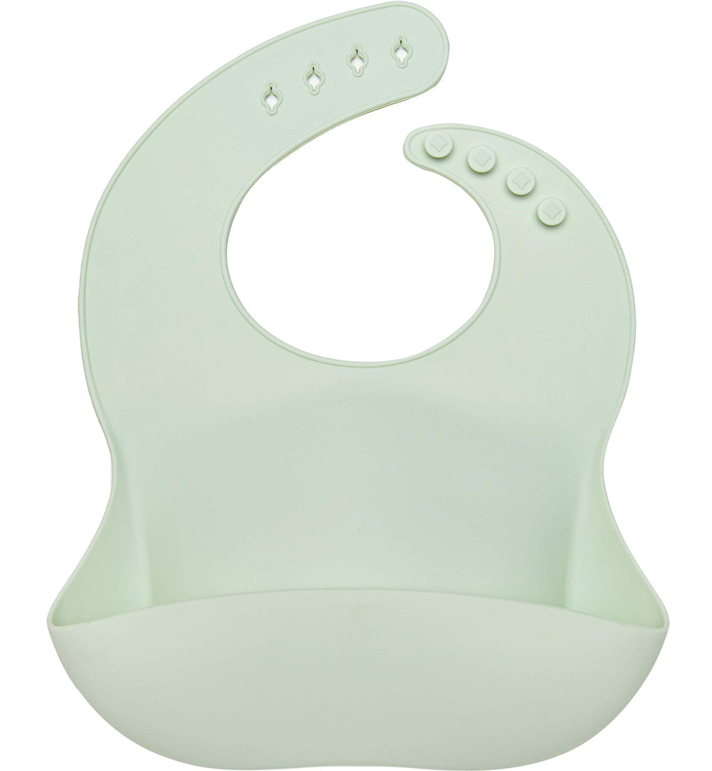 Loulou Lollipop mint waterproof silicone bib closeup, soft and comfortable during meals