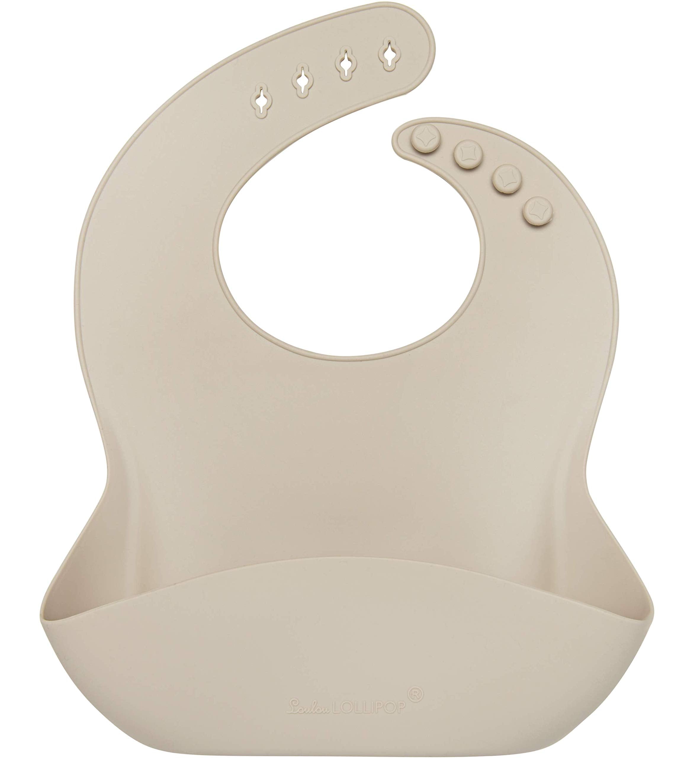 Loulou Lollipop waterproof bib in sand, soft texture and easy clean.