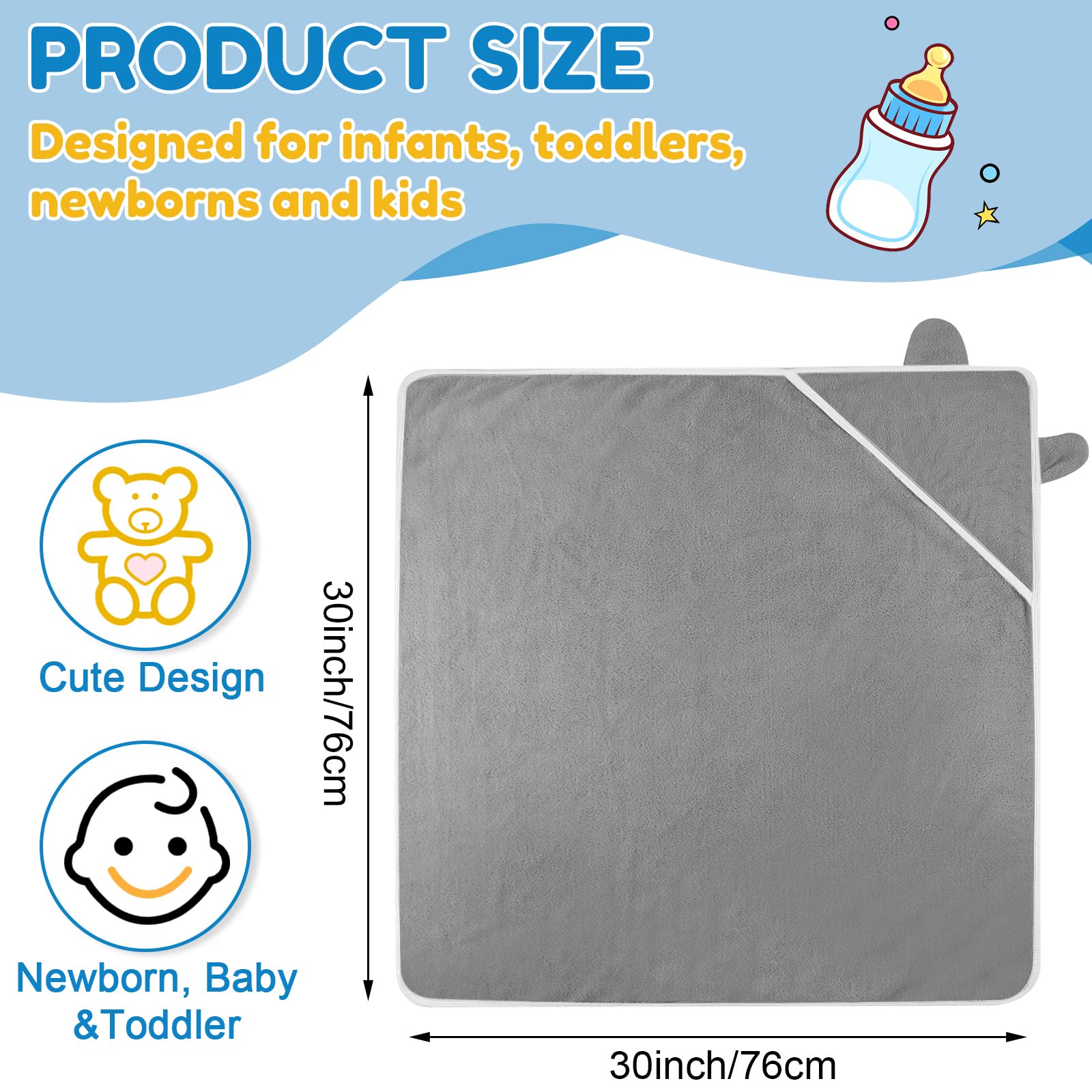 Lounsweer bear-hooded towel in gray, plush absorbent material after swimming.
