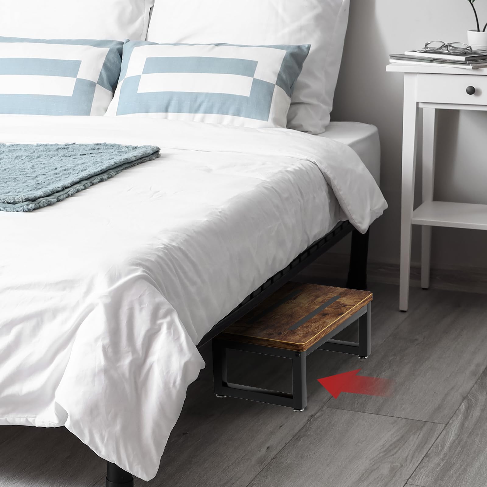 LOVABYLUCK bedside stool tucked beside bed fits bedroom decor.