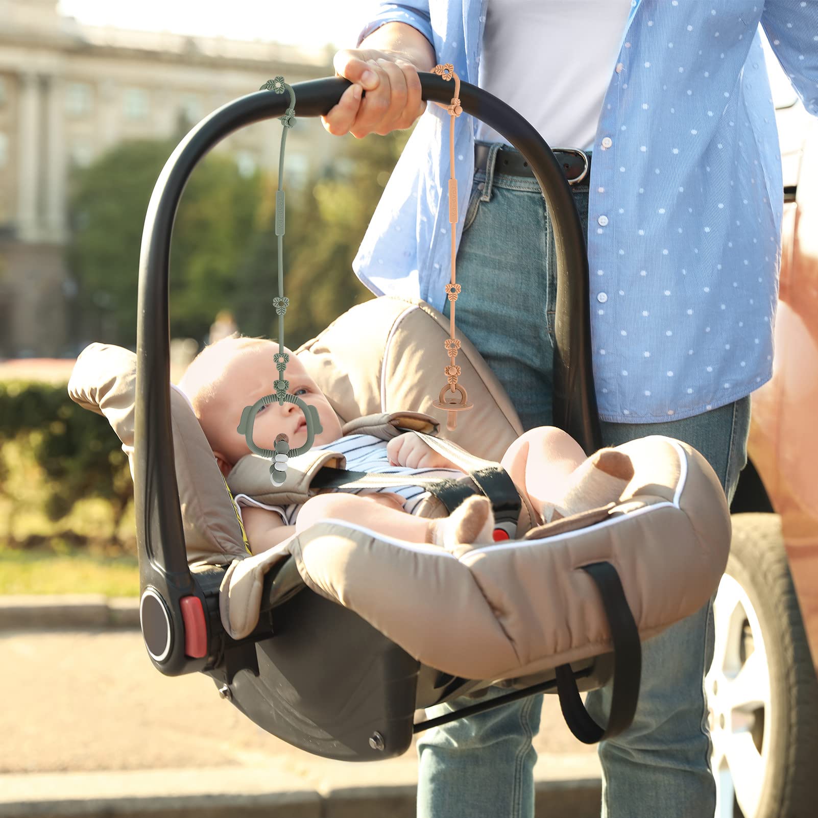 Lovbaby high chair and car seat strap attachment keeps items off the ground.