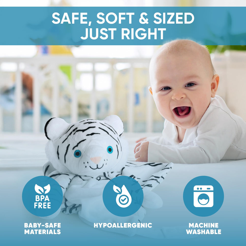 Hidden loop attaches to crib, stroller, or diaper bag for easy transport.