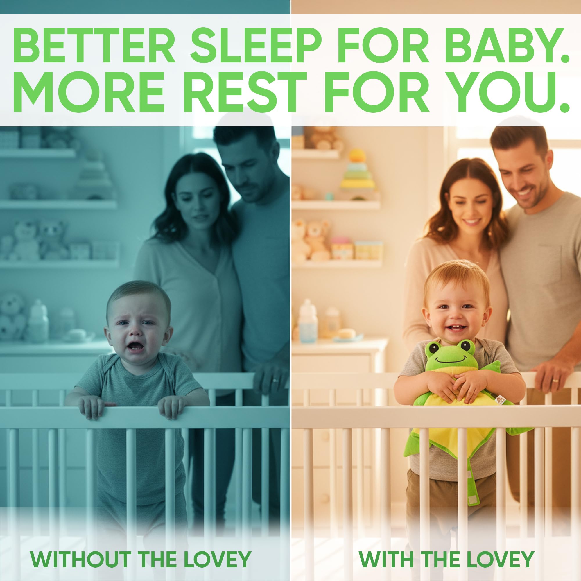 Love By Emi frog lovey plush keeps baby close during cuddles