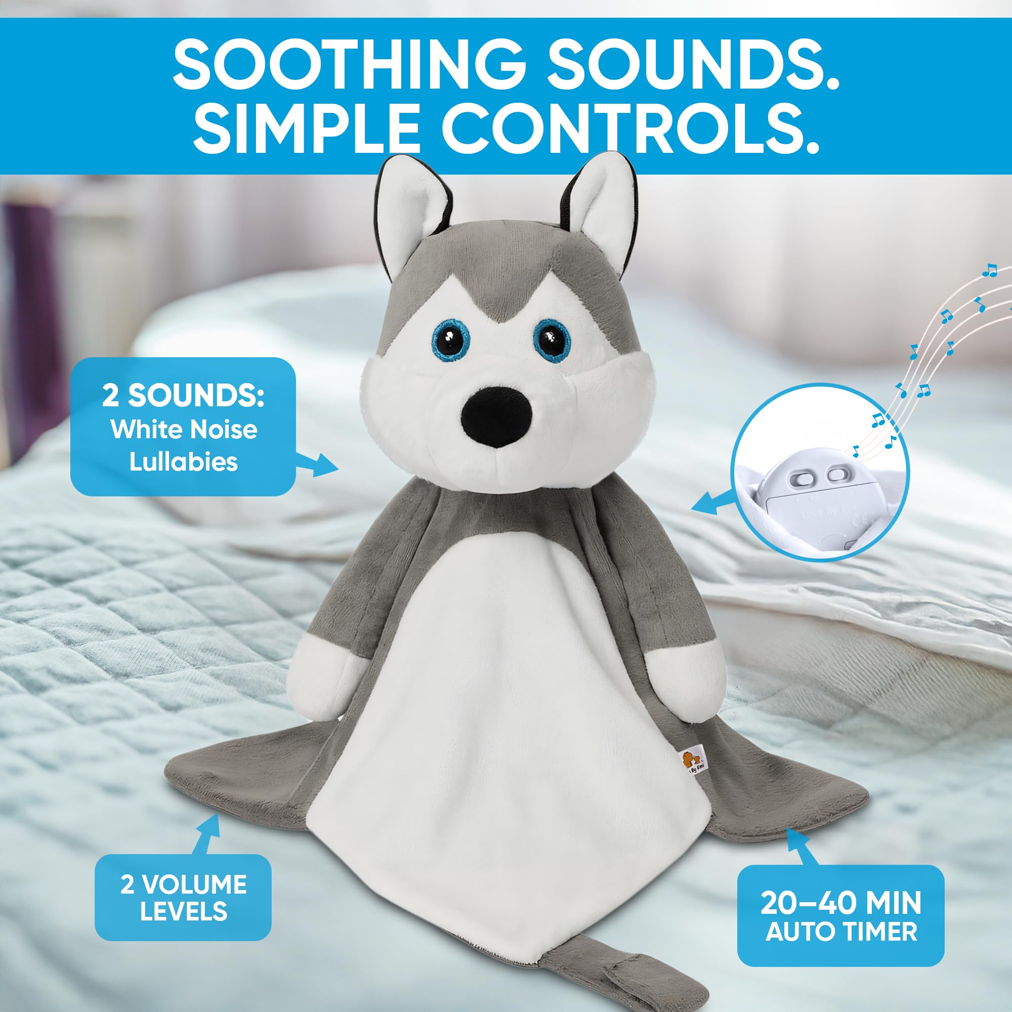 Love By Emi Husky Lovey security blanket offering familiar comfort during naps