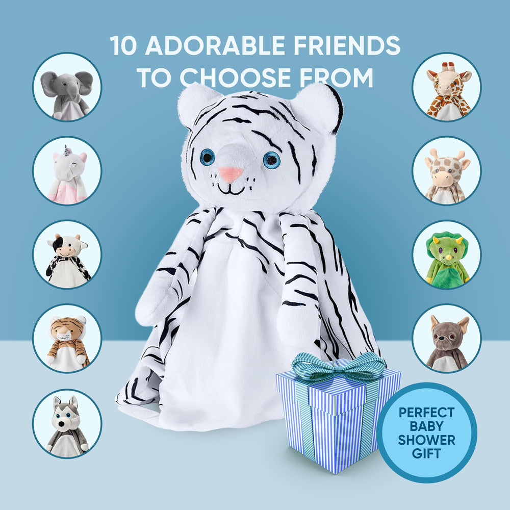 Gift-ready Love By Emi tiger lovey that supports new moms and infants.