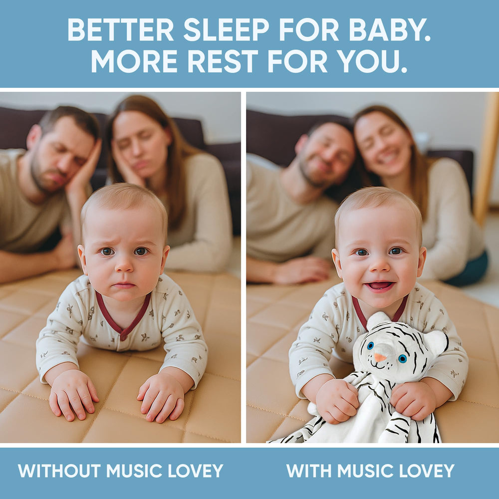 Ultra-soft fleece tiger plush delivers cuddly comfort and gentle sounds.
