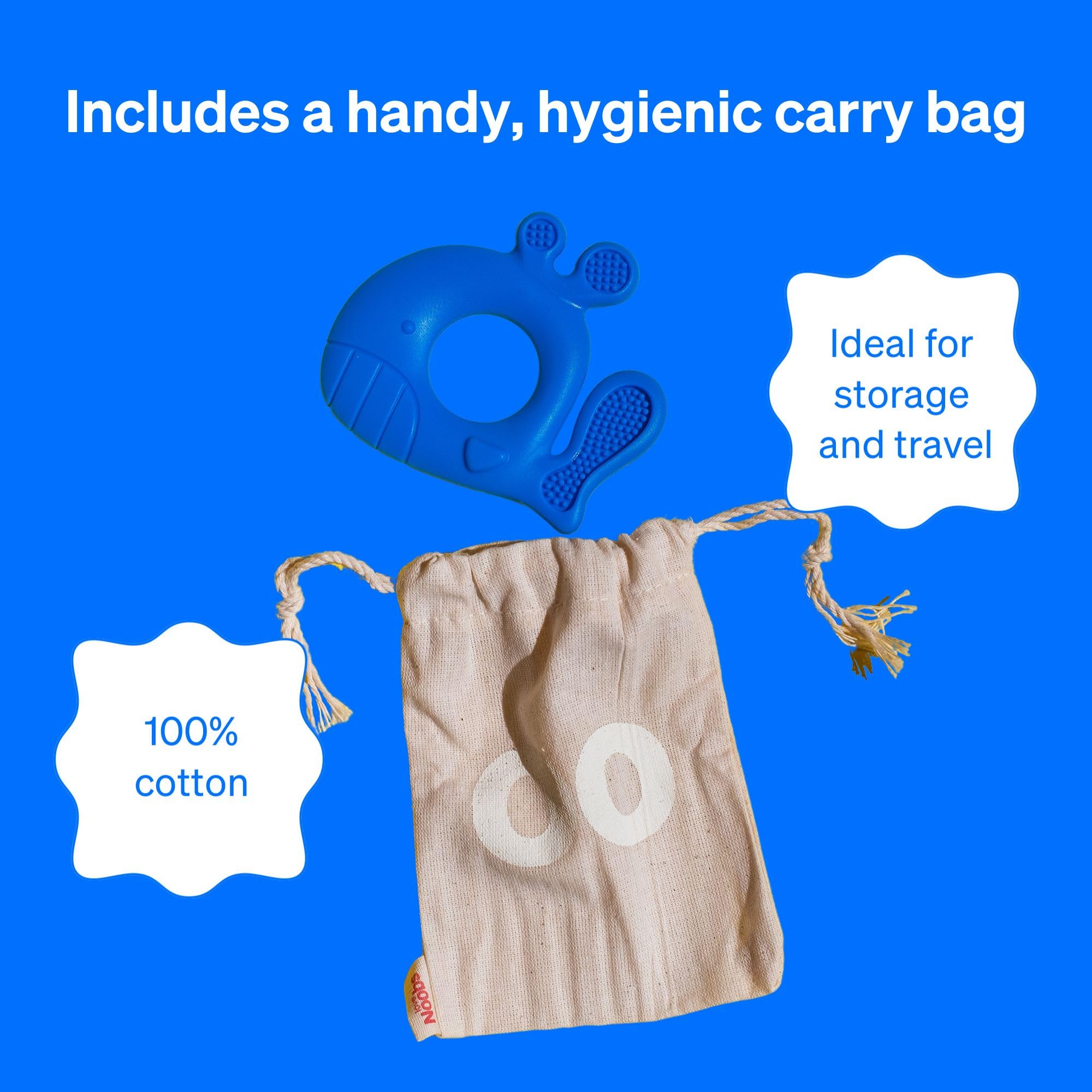 Love Noobs teether cotton pouch—hygienic storage on the go.